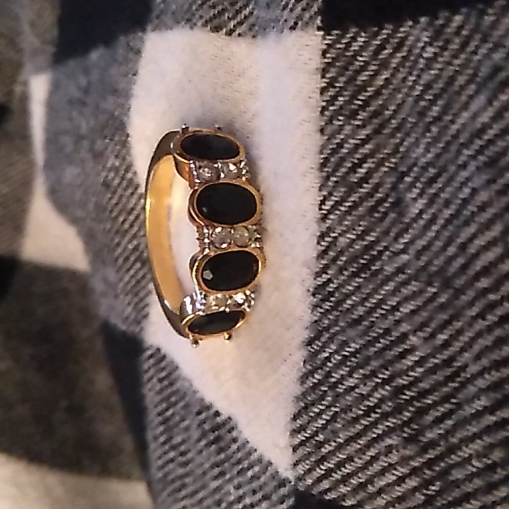 Gold Ring with Black Stones and Clear Accents - Women Jewelry